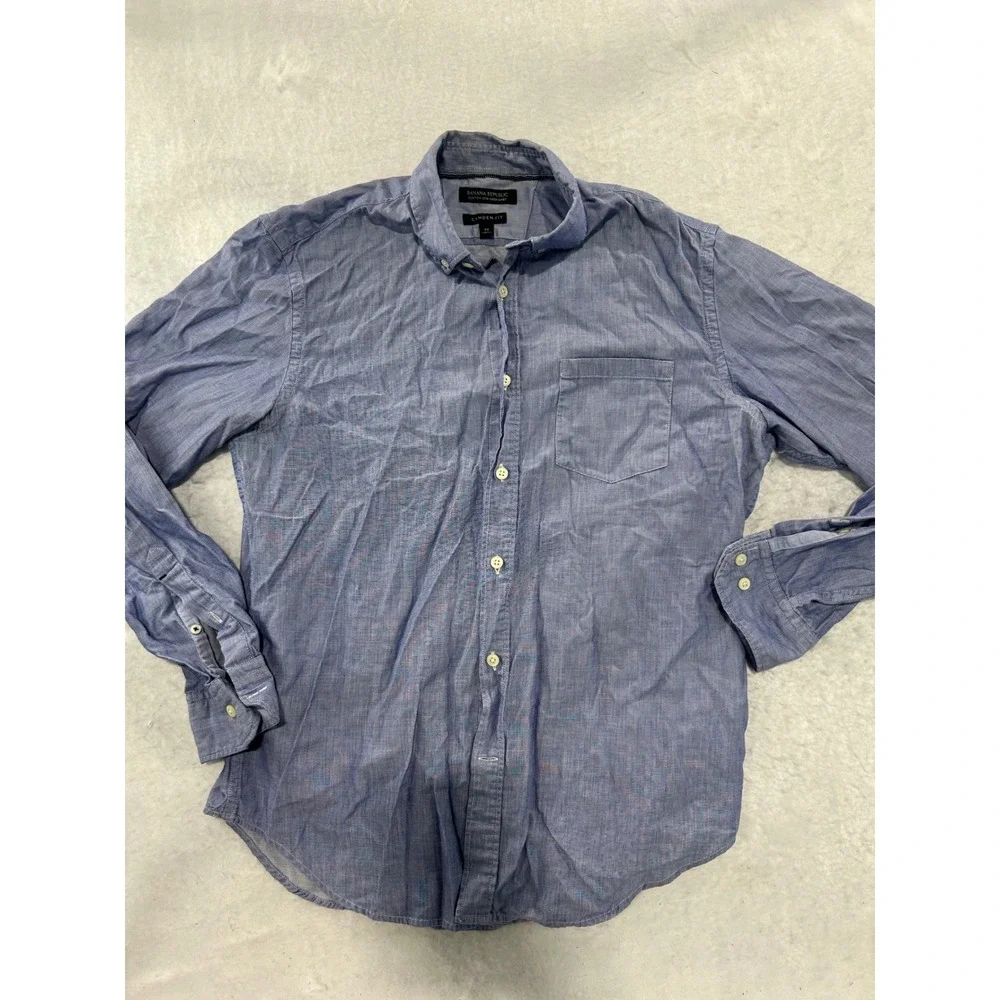 Banana Republic Mens Camden Fit Blue Micro Stripe Button Down Shirt Medium